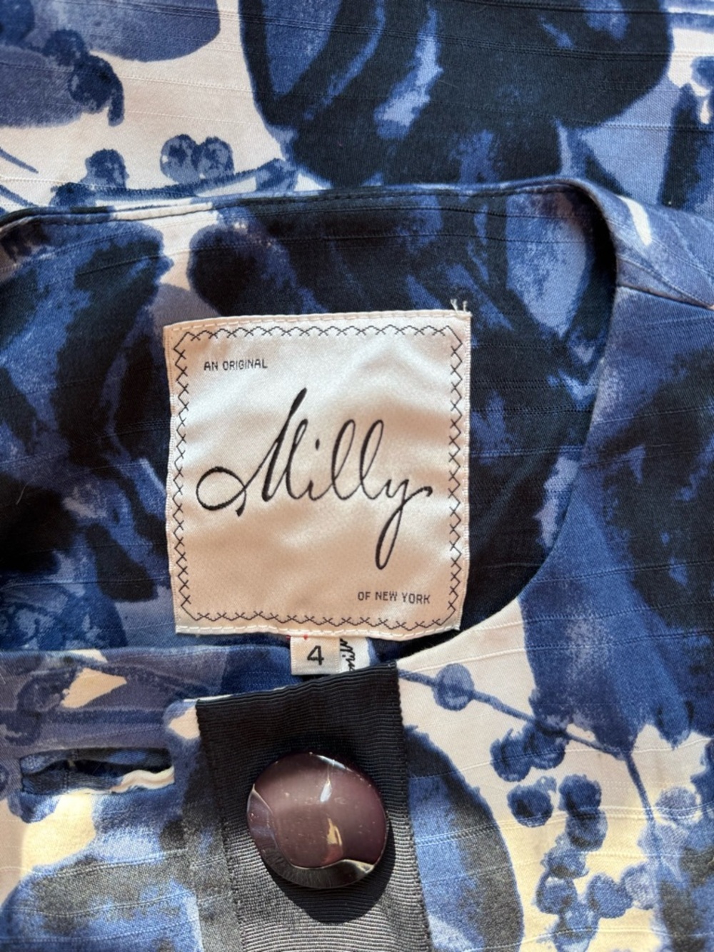 Milly Blue Floral Coat Dress Size 4 Cotton Structured Jacket - Picture 11 of 14